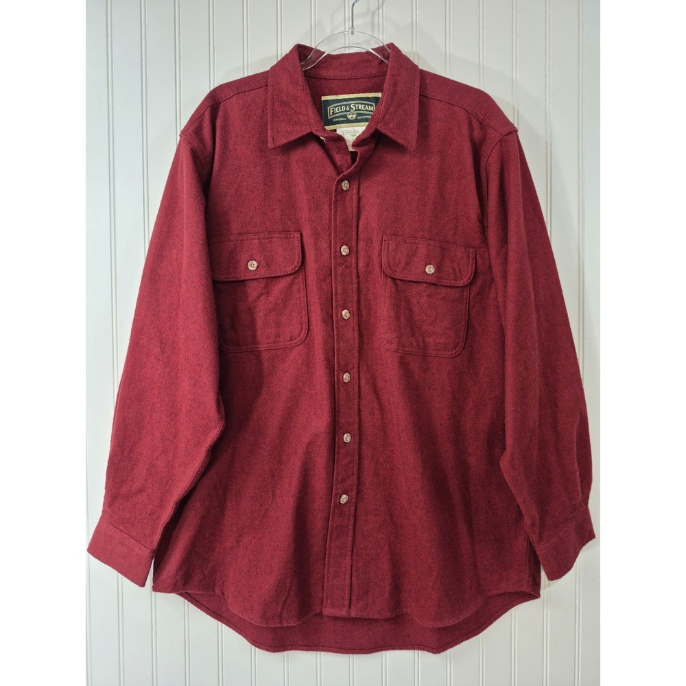 Field & Stream Mens Large Flannel Shirt Burgundy Red Cotton Button Up Shirt